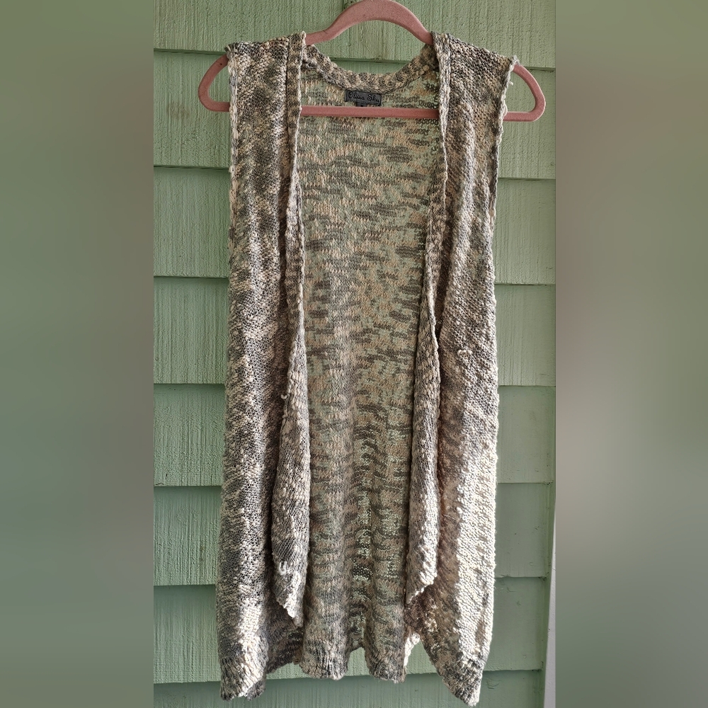 Olivia Sky Knit Sleeveless Cardigan Vest Open Front Boho Drape Size M